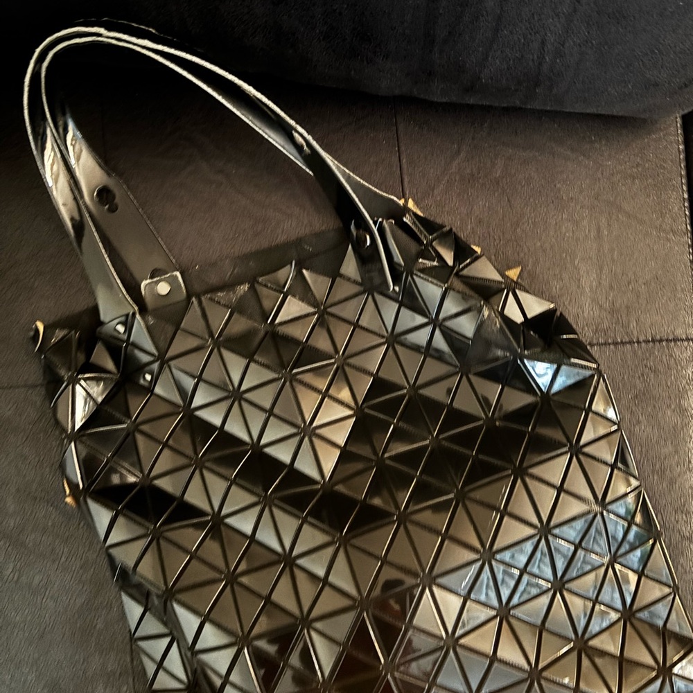 Issey Miyake Classic Black Glossy Geometric Tote